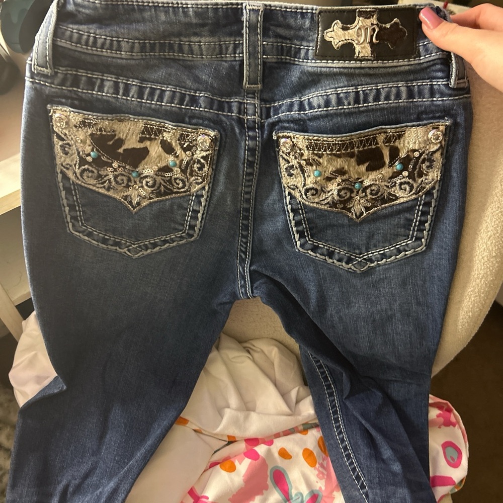 Miss Me Blue Jeans with Embellished Pockets